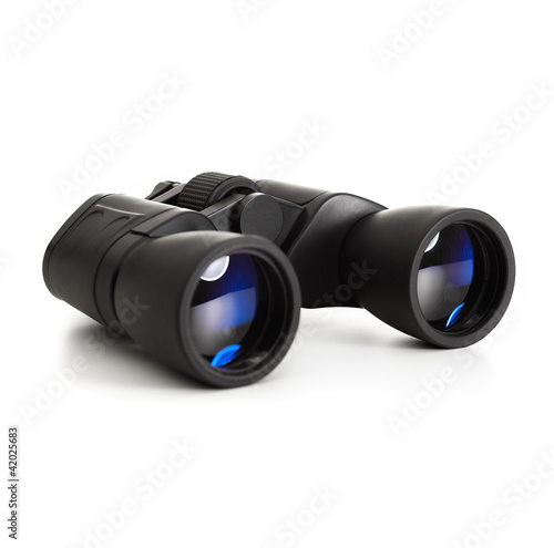 Photo: modern binoculars over white background modern binoculars over white background