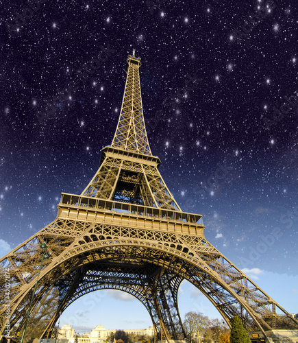 Stars and Night Sky above Eiffel Tower in Paris Stars and Night Sky above Eiffel Tower in Paris