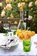 Table in blooming garden