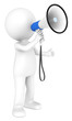 Illustration: 3d little human character with a white and Blue Megaphone. 3d little human character with a white and Blue Megaphone.