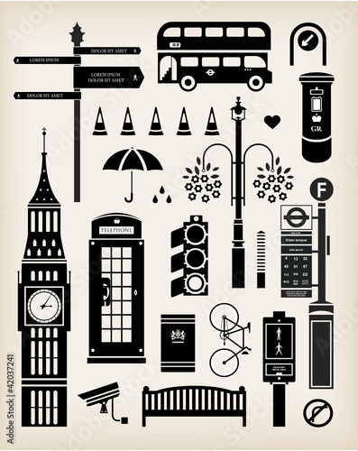Vector: London city street icon set London city street icon set