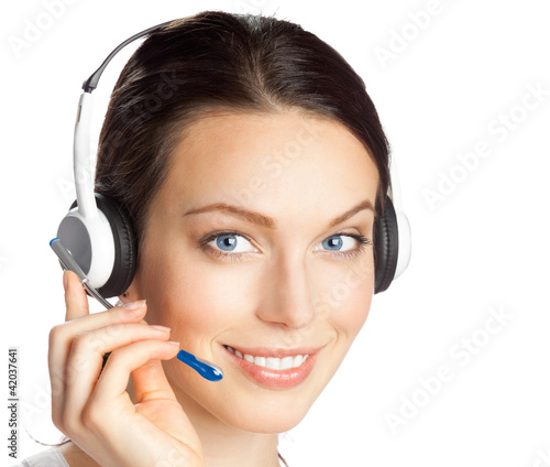 Foto: Support phone operator in headset, isolated Support phone operator in headset, isolated