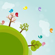 Cartoon earth with trees and birds Cartoon earth with trees and birds