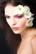 beauty girl face, portrait with flowers