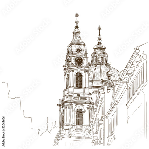 Vector: Vector sketch of Saint Nicholas Cathedral in Prague Vector sketch of Saint Nicholas Cathedral in Prague