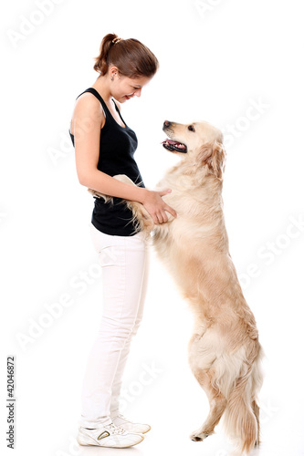 Foto: Happy woman and her beautiful dog Happy woman and her beautiful dog