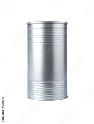 Photo: Blank aluminum food can isolated on white background Blank aluminum food can isolated on white background