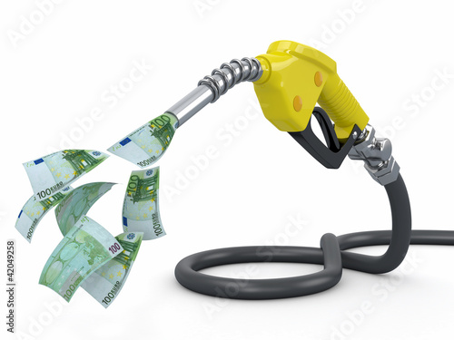 Illustration: Gas pump nozzle and euro on white background Gas pump nozzle and euro on white background