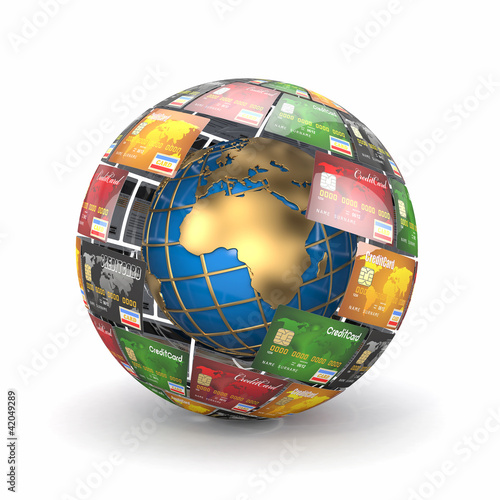 Illustration: Earth in sphere from credit cards Earth in sphere from credit cards