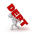 Man carrying word debt on white background
