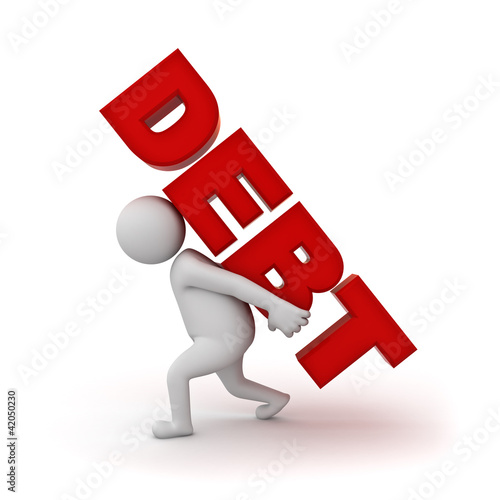 Illustration: Man carrying word debt on white background Man carrying word debt on white background