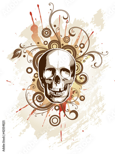 Vector: Skull on a grunge floral background Skull on a grunge floral background