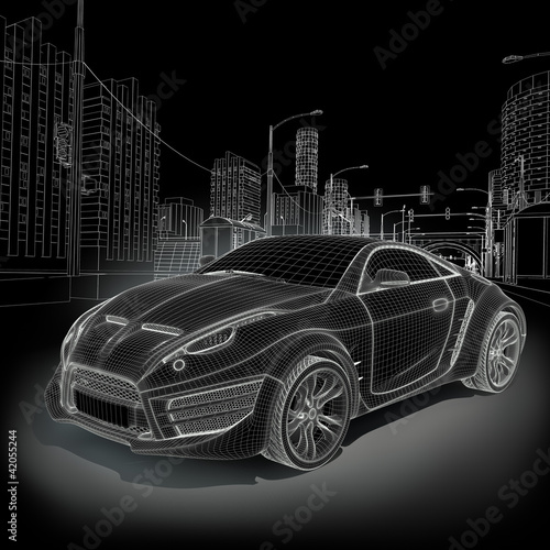 Illustration: Sports car blueprint. Original car design. Sports car blueprint. Original car design.