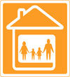 yellow family sign with home and people silhouette