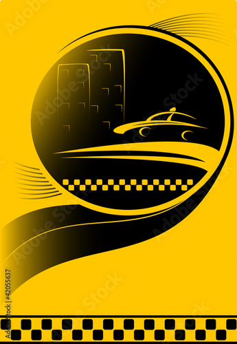 Vektor: urban night taxi background with city and car silhouette urban night taxi background with city and car silhouette