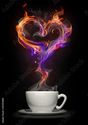Illustration: Coffee cup with a fire heart Coffee cup with a fire heart