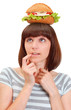 pretty young girl with hamburger