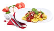 Fresh Tortellini on plate isolated on white