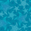 Vektor: Vector seamless pattern with starfish and seashells Vector seamless pattern with starfish and seashells