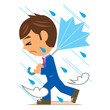 ビジネスマン イラスト 台風 嵐