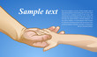 Vector illustration of children's hand in the hand of an adult