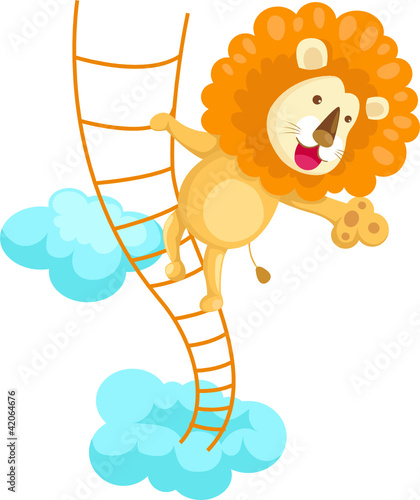 Vektor: Lion climbing rope ladder Lion climbing rope ladder