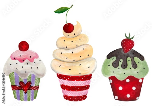 Illustration: Set of cupcake. Watercolors on paper Set of cupcake. Watercolors on paper