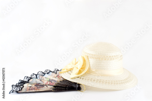 Photo: Ladies hat and fan of 20th century Ladies hat and fan of 20th century