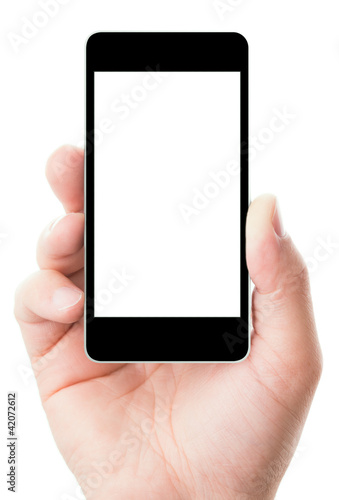 Foto: smartphone in hand with blank screen smartphone in hand with blank screen