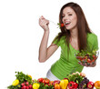 Woman with salad isolated on white