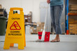 Cleaning caution wet floor