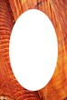 Isolated oval photoframe in cut alder background