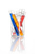 Chemical flask with a colored test tubes inside