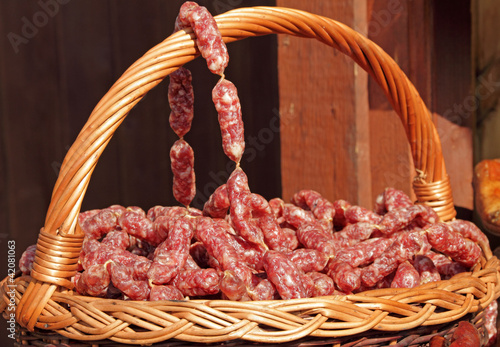 Photo: sausages for sale on food fair in Krakow, Malopolska, Poland, sausages for sale on food fair in Krakow, Malopolska, Poland,