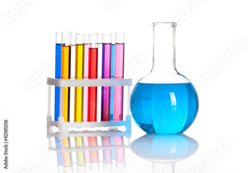 Photo: Set of laboratory test tubes and flask Set of laboratory test tubes and flask