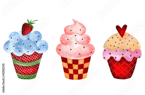 Illustrazione: Set of cupcake. Watercolors on paper Set of cupcake. Watercolors on paper