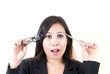 Business lady thinking with her work.