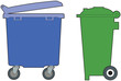 Green and blue, household and industrial wheelie bins