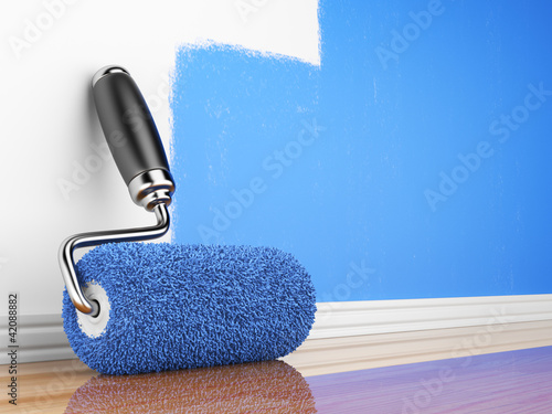 Illustration: Painting of an empty wall. Renovation home. 3D illustration Painting of an empty wall. Renovation home. 3D illustration