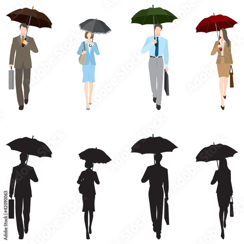 Vektor: Businessman&BusinessWoman_雨降り Businessman&BusinessWoman_雨降り