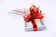 Pack of the American money as a gift on white background