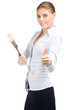 Business woman showing thumbs up