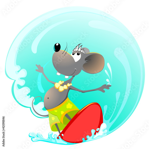 Vector: Mouse on Surfing Board Mouse on Surfing Board