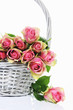 Photo: bouquet of pink roses in basket bouquet of pink roses in basket