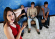 Annoyed Woman with Loud Men