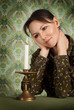 Beautiful Caucasian woman sitting