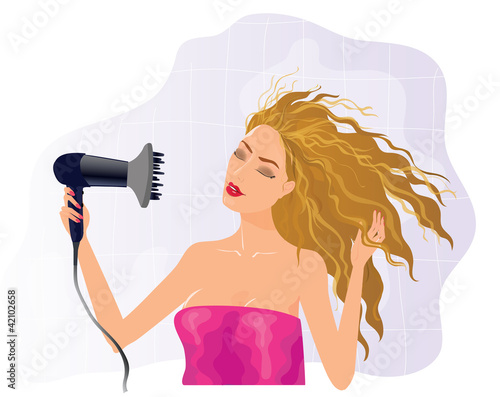 Vector: Blond girl with hairdryer Blond girl with hairdryer