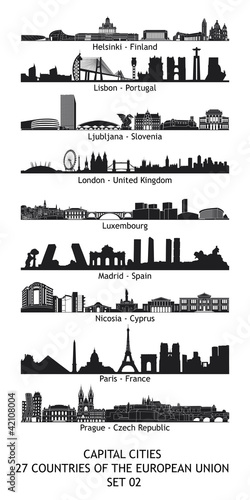 Illustration: skylines of the capital cities of the european union - set 02 skylines of the capital cities of the european union - set 02