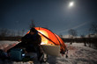 On a Winter Camping at Night