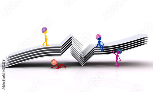 Illustration: Figuren auf einer Modellbrücke Figuren auf einer Modellbrücke